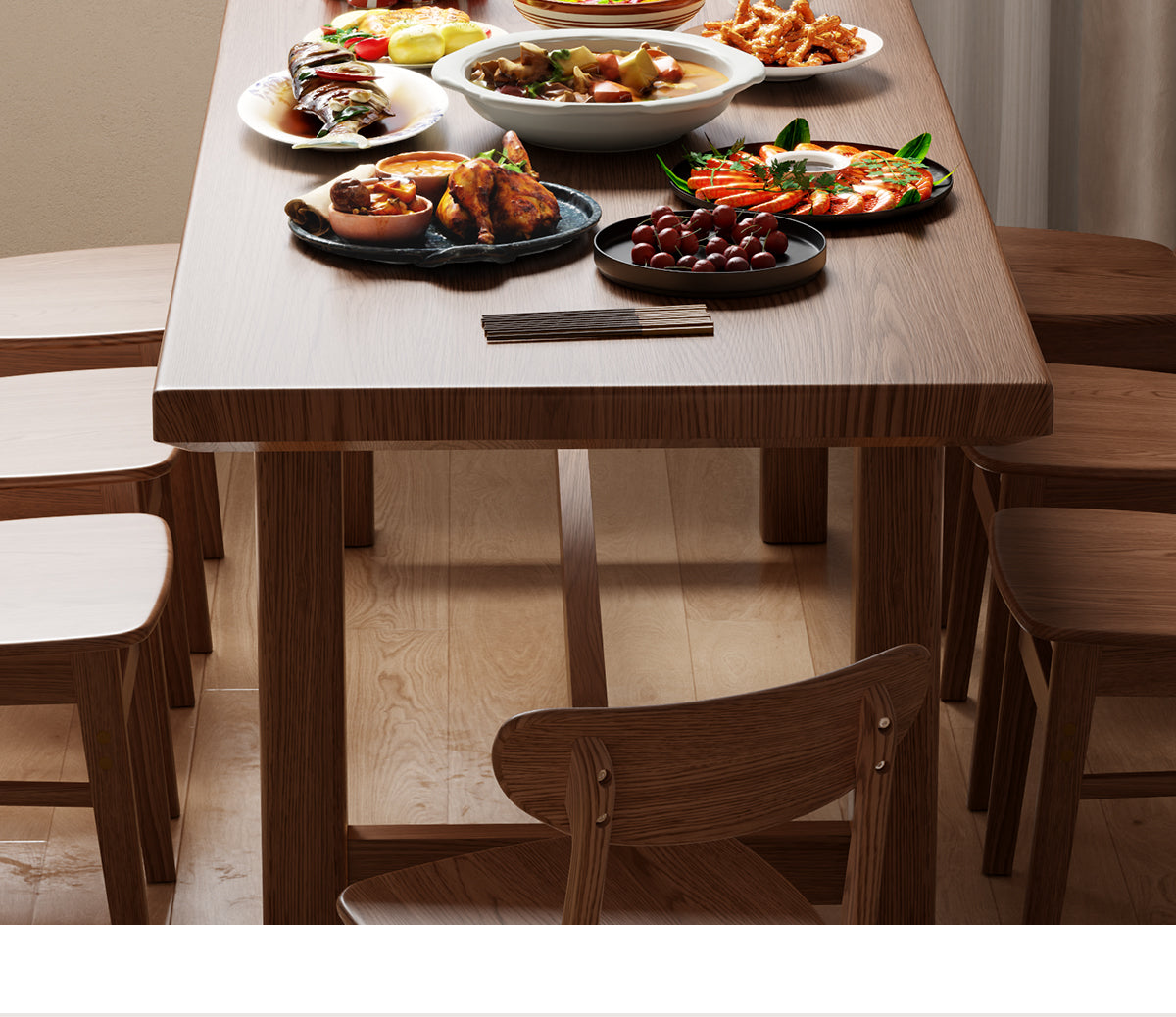 Weiat solid wood 6-person long dining table
