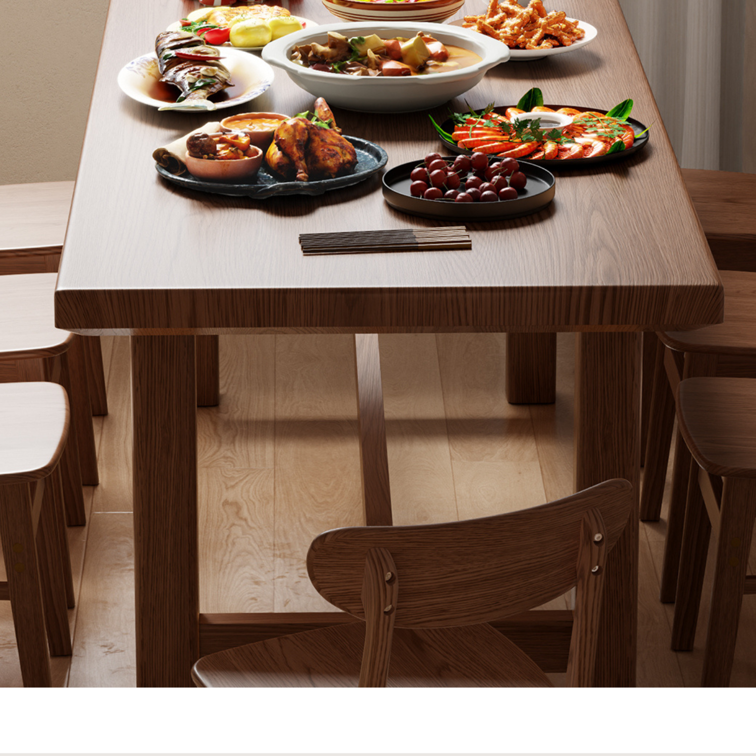 Weiat solid wood 6-person long dining table