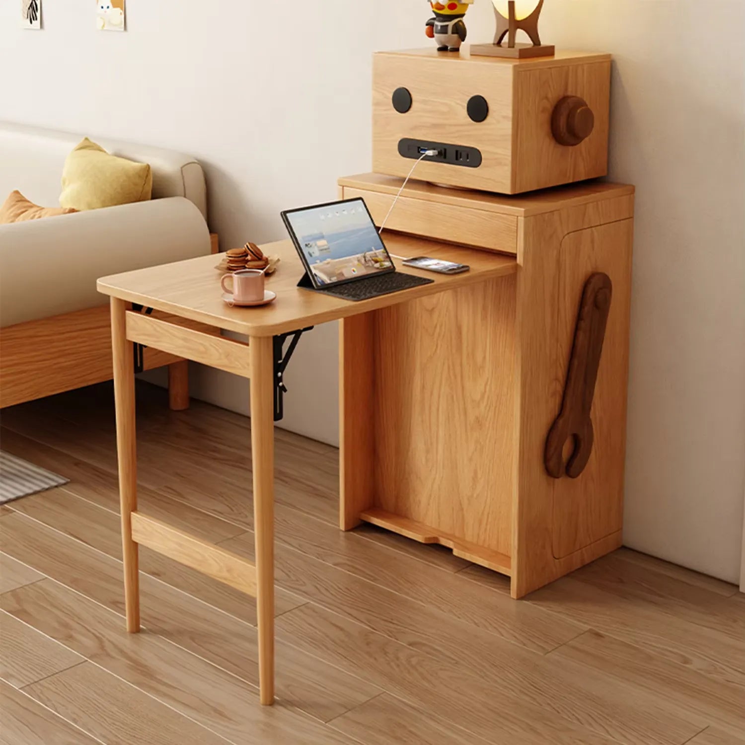 Creative Folding Expandable Dining Table with USB Cabinet