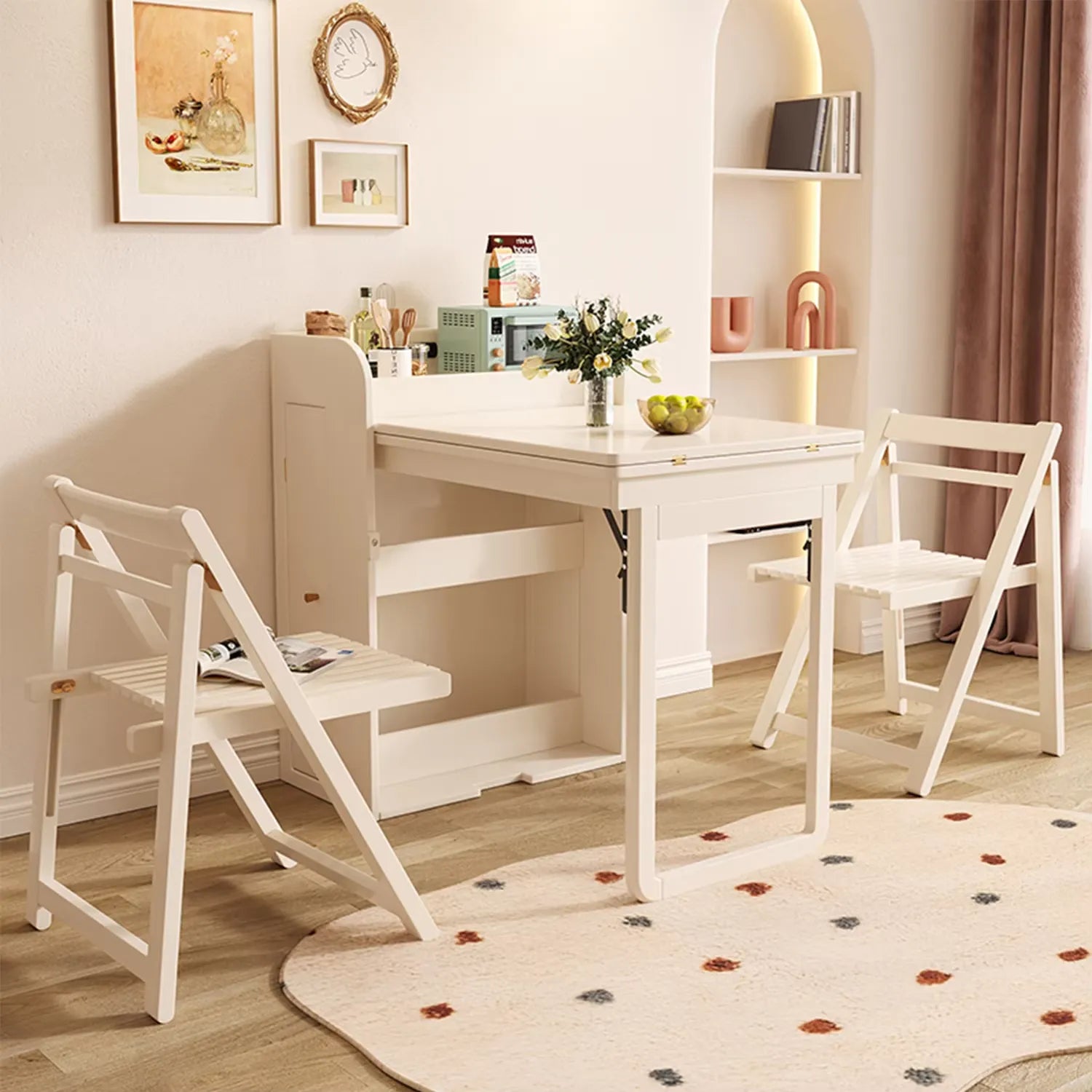 Modern Solid Wood Expandable Dining Table with USB & 2-in-1 Storage Cabinet
