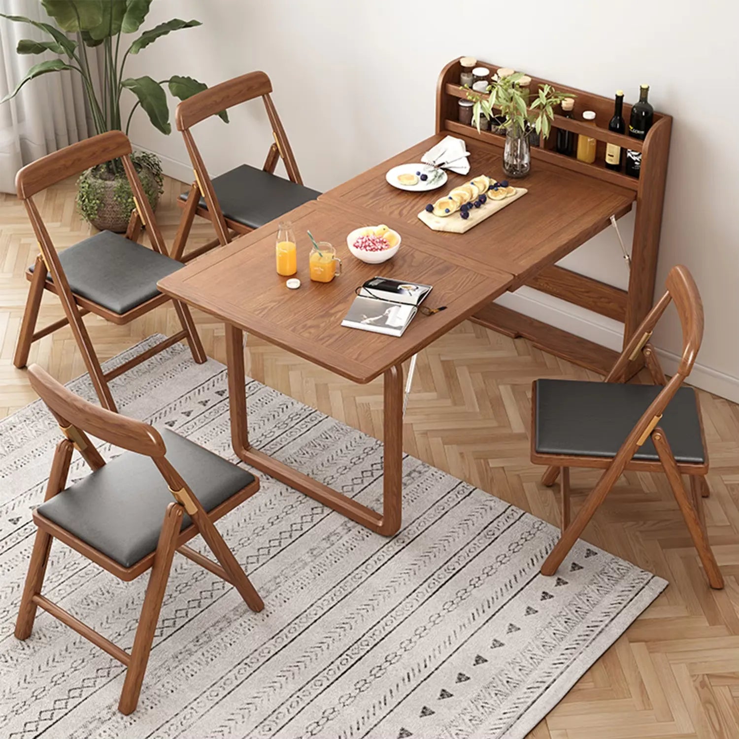 Walnut 4-Seater Expandable Dining Table with Spice RackWalnut