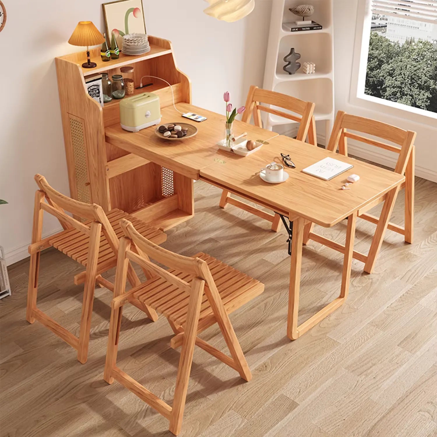 Modern Walnut Folding Dining Table with Storage