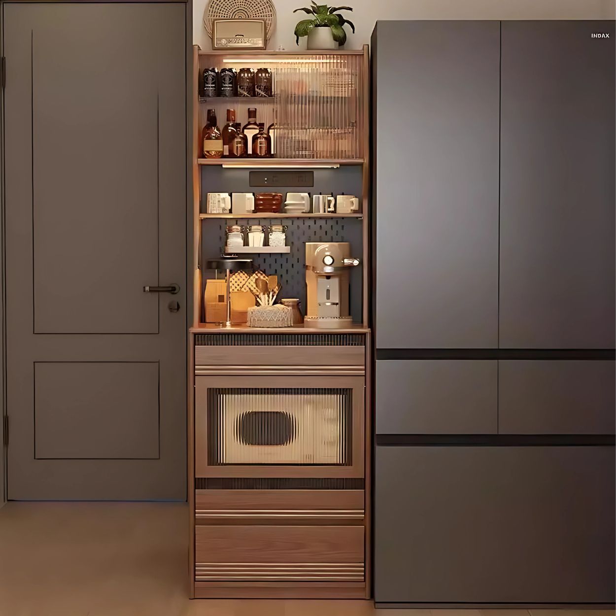 Solid wood wall-mounted narrow sideboard