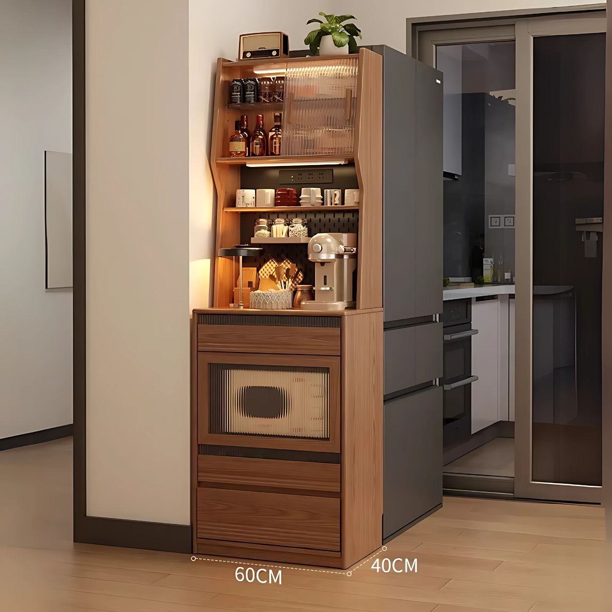 Solid wood wall-mounted narrow sideboard